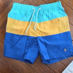 Original Penguin Blue and Yellow Swim Trunks